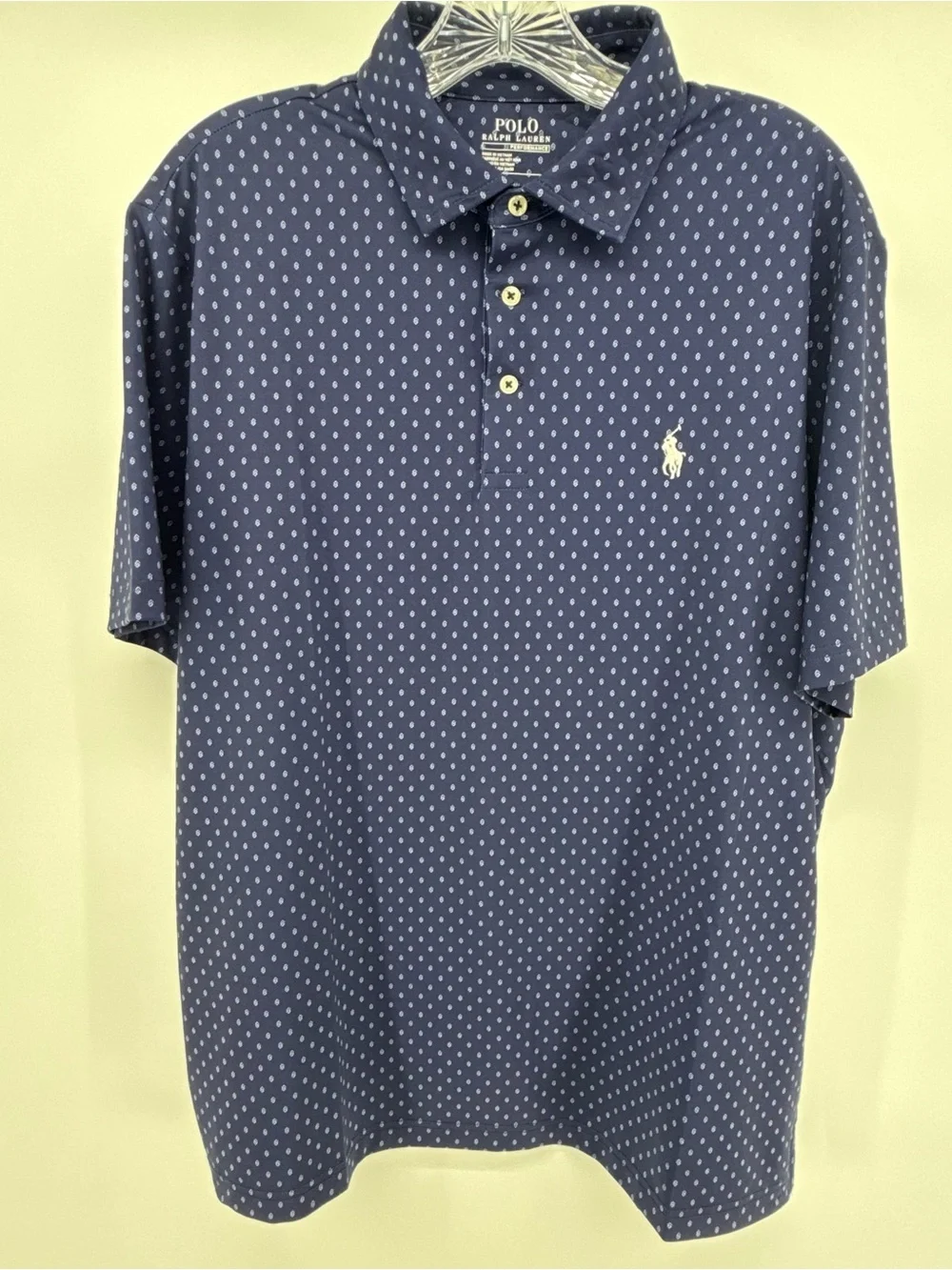 Polo Ralph Lauren Performance Polo Shirt Mens M Blue Geometric Print AOP Golf